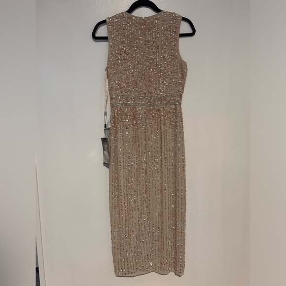 MAC DUGGAL SLEEVELESS HIGH NECK BEADED MIDI SHEATH DRESS - Picture 9 of 10